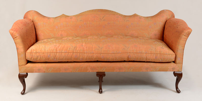 Appraisal: George II Style Mahogany Serpentine-Back Settee Upholstered in damask in