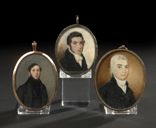 Appraisal: French Oval Portrait Miniature of a Young Man second quarter