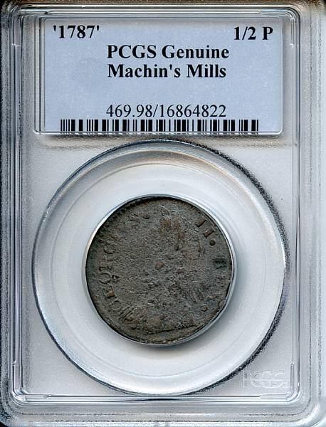 Appraisal: Machin's Mills Halfpenny Genuine Environmental Damage PCGS AG Details Noticeable