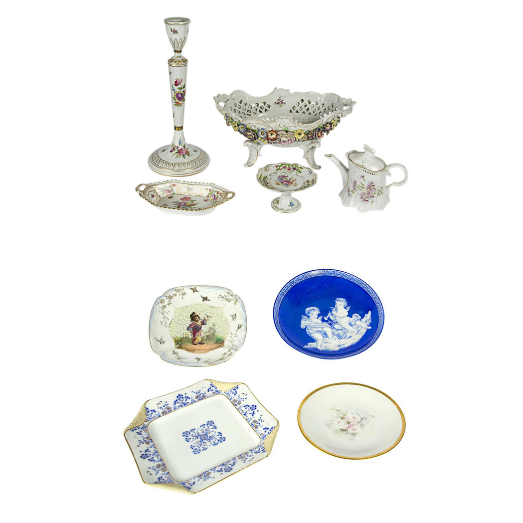 Appraisal: Group of Continental Porcelain Table Articles Including plates baskets candlesticks