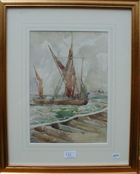 Appraisal: M McProssen A moored sailing boat watercolour signed and dated