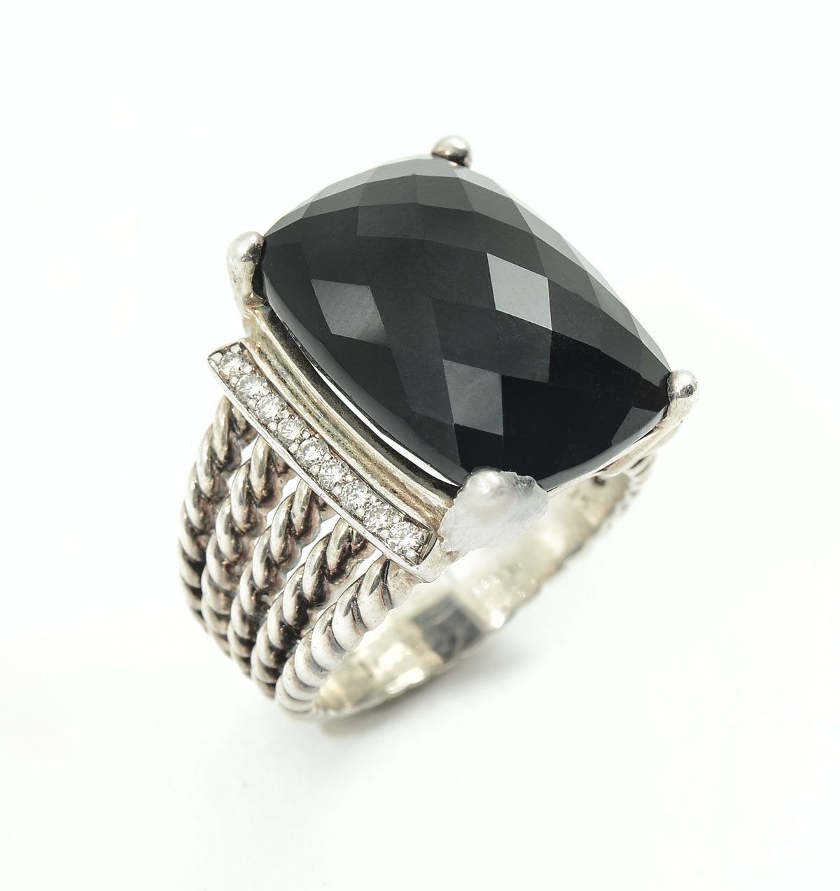 Appraisal: YURMAN STERLING ONYX DIAMOND WHEATON RING David Yurman Wheaton Ring