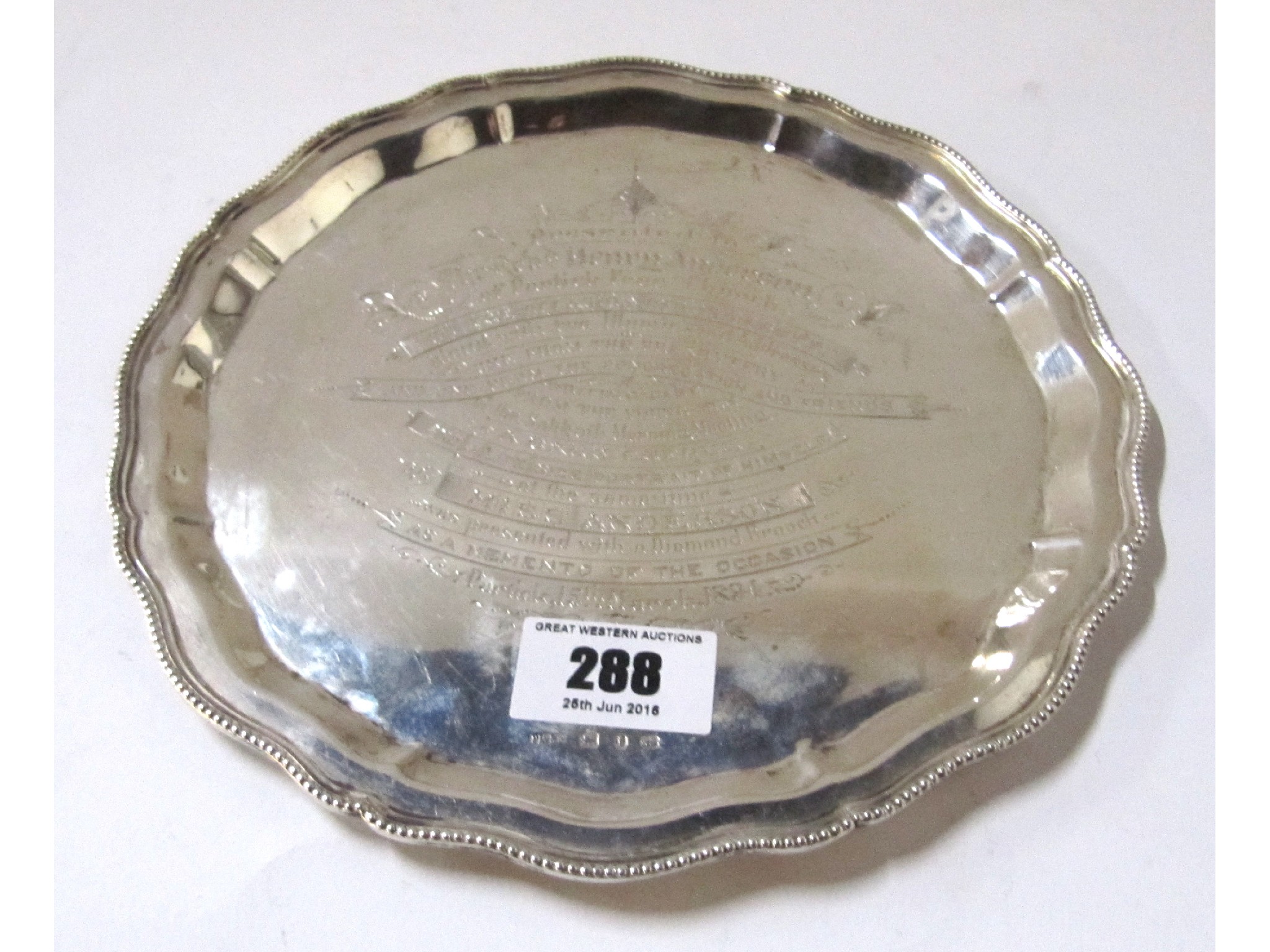 Appraisal: A silver card tray Birmingham oz