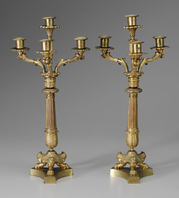 Appraisal: Pair bronze dor candelabrum each with four lights foliate scroll