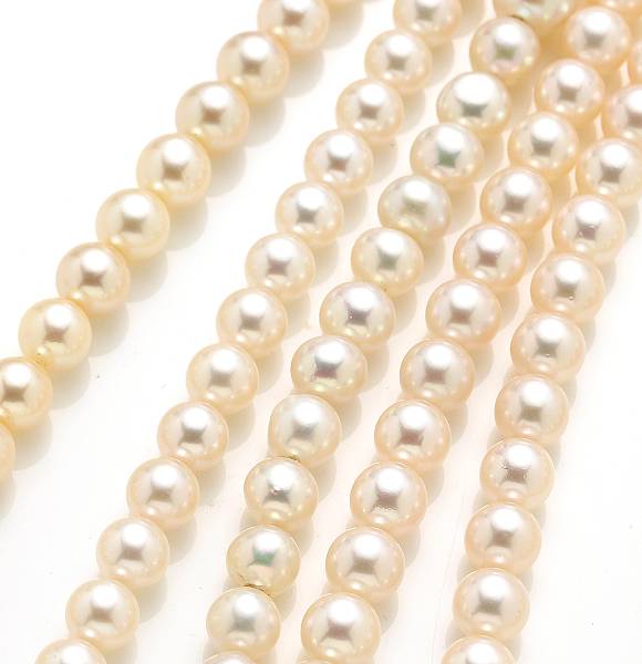 Appraisal: A collection of six hanks of cultured pearls cultured pearls