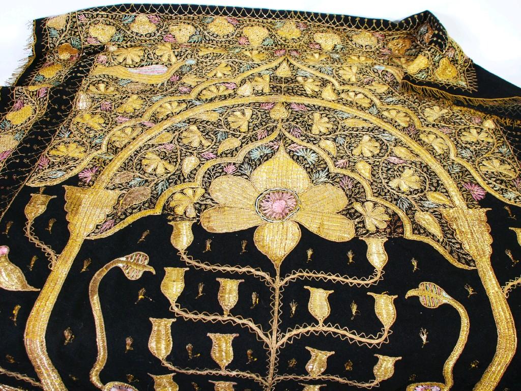 Appraisal: EARLY TWENTIETH CENTURY INDIAN GOLD THREAD EMBROIDERED WALL HANGING EST