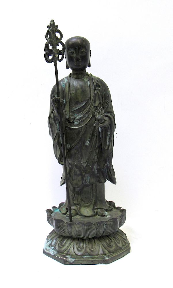 Appraisal: Japanese Bronze Figure of a Zen Monk The left hand