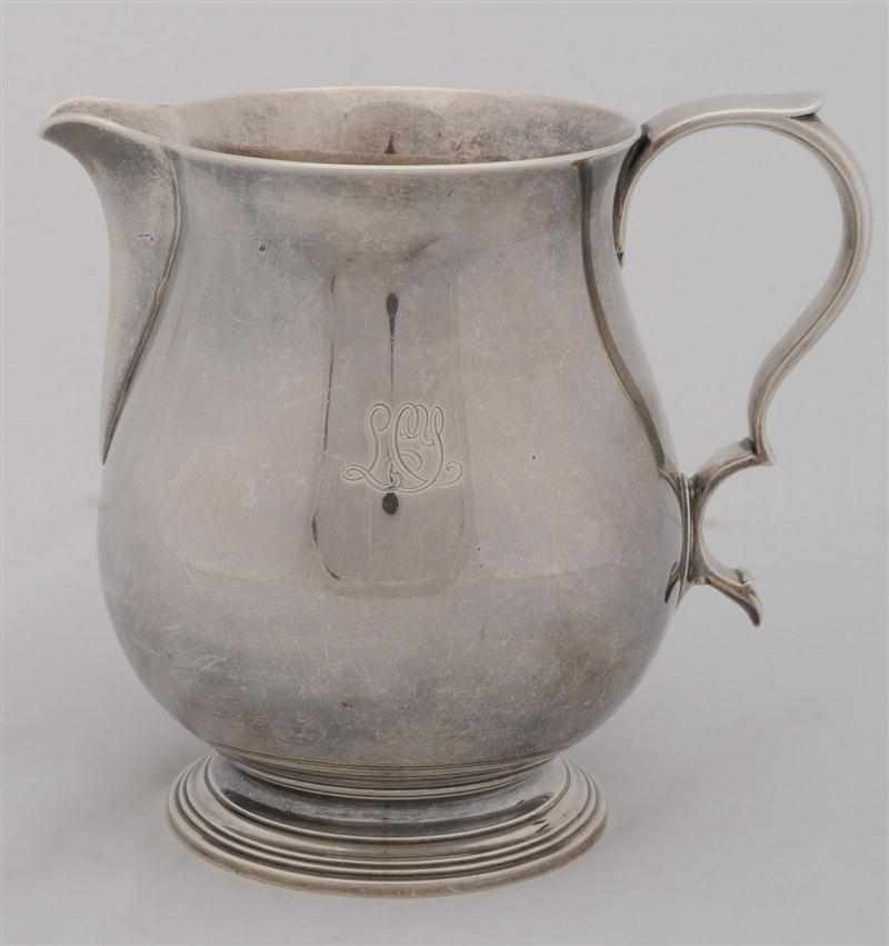 Appraisal: TIFFANY CO MONOGRAMMED SILVER WATER PITCHER - the pear-form footed