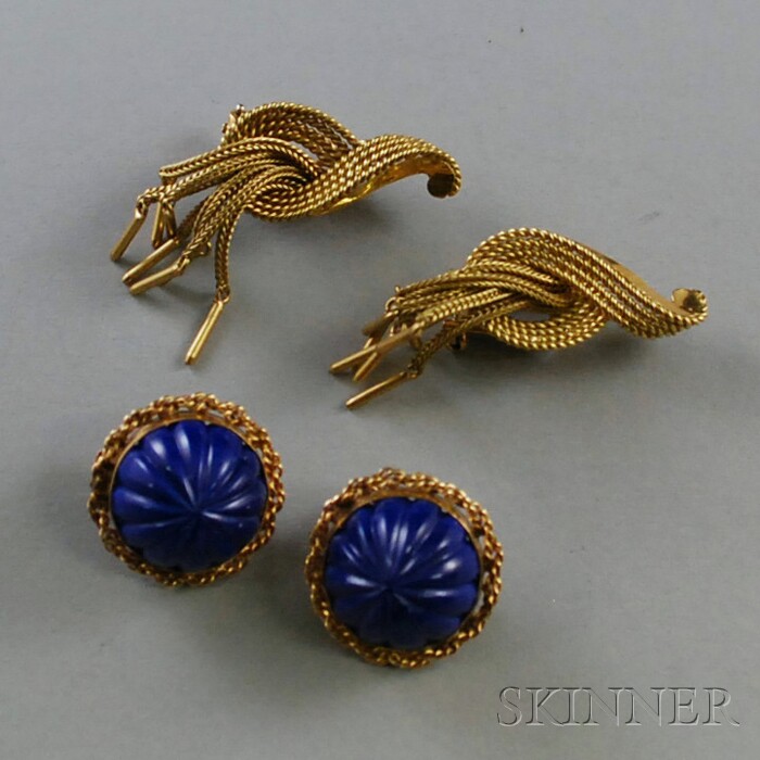 Appraisal: Two Pairs of Gold Earclips a pair of kt gold