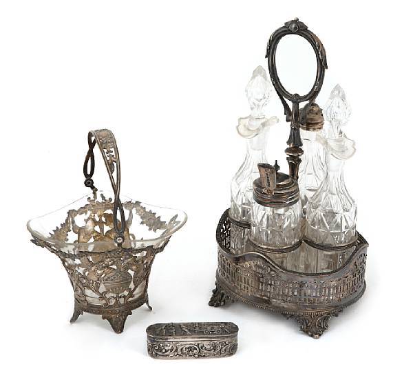 Appraisal: A collection of silver and plated articles including a cruet