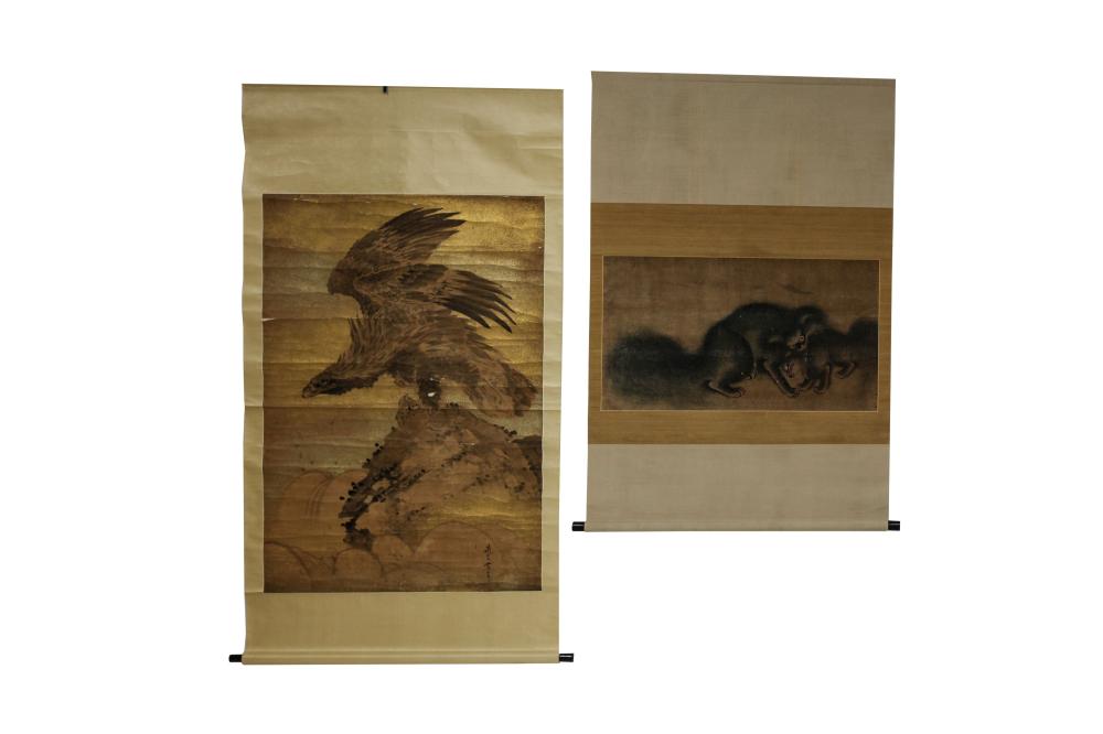 Appraisal: TWO JAPANESE SCROLL PAINTINGSProvenance with label from Christies Sale September