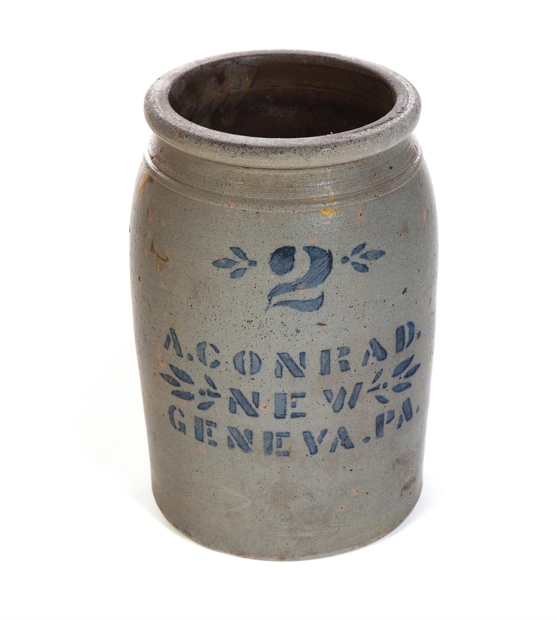 Appraisal: PENNSYLVANIA TWO GALLON STENCILED STONEWARE JAR American nd half- th