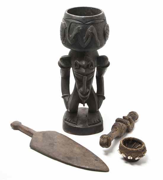 Appraisal: A Group of Three African Decorative Articles comprising a figural