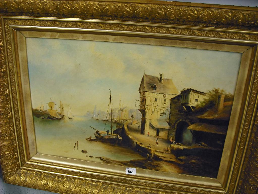 Appraisal: By Hambergh th th century - Continental harbour scene signed