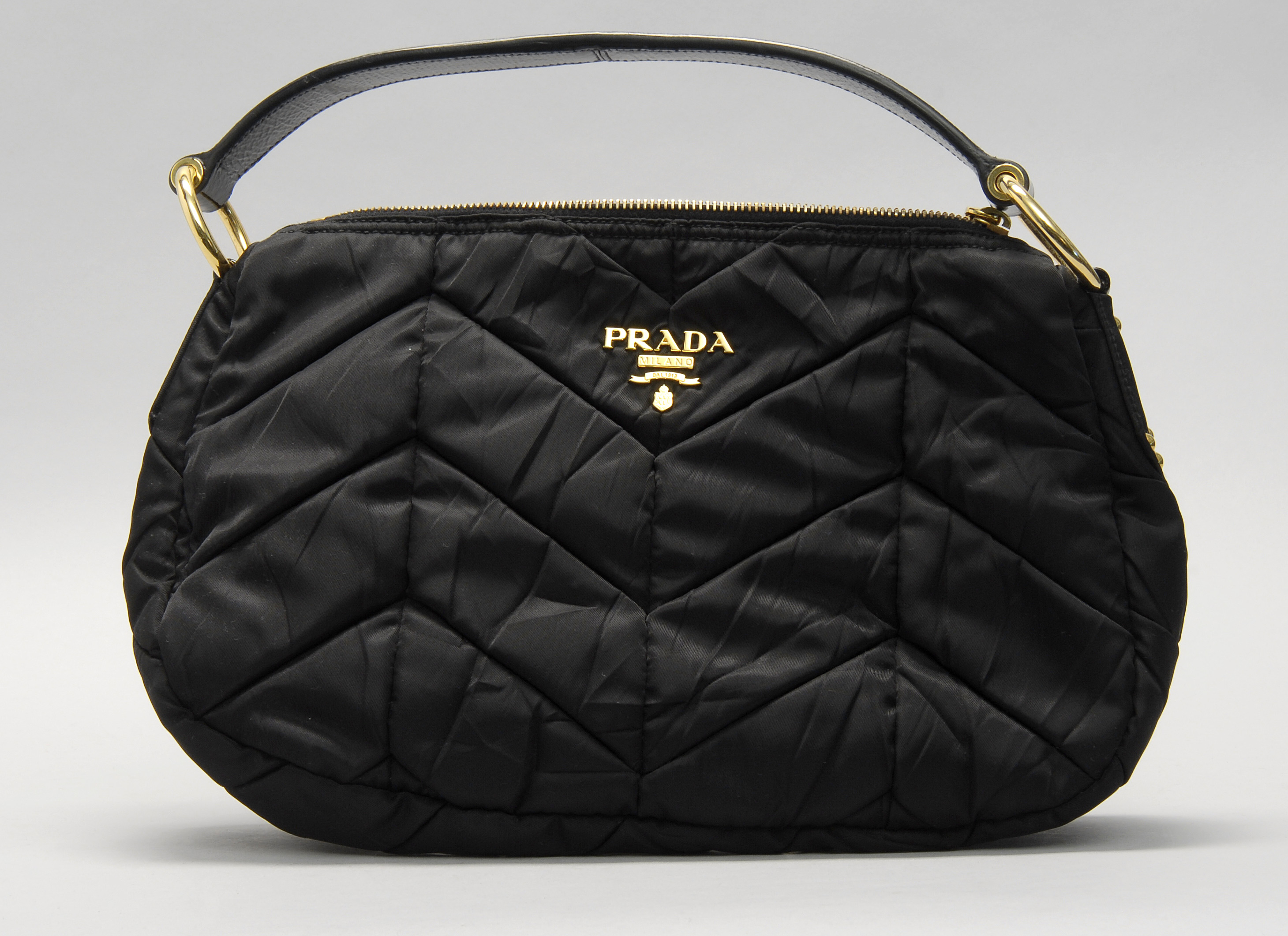 Appraisal: PRADA TESSUTO QUILTING HOBO SACCA HANDBAG Black chevron quilted nylon