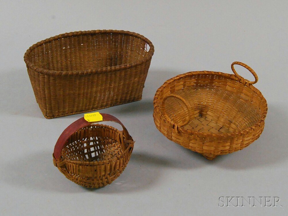 Appraisal: Three Small Woven Splint Baskets ht to wd to dp