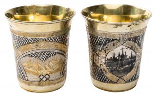 Appraisal: A PAIR OF GILT SILVER AND NIELLO TUMBLERS MOSCOW MID