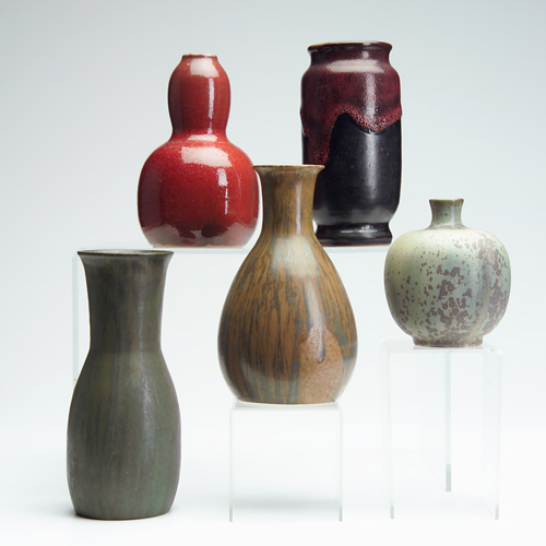 Appraisal: PATRICK NORDSTROM Five high-fired vases in assorted glazes s All