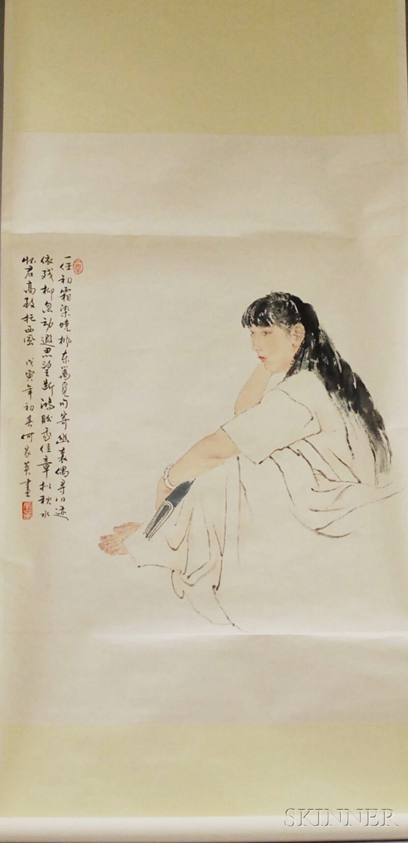 Appraisal: Chinese Ink and Watercolor on Silk Hanging Scroll Depicting a