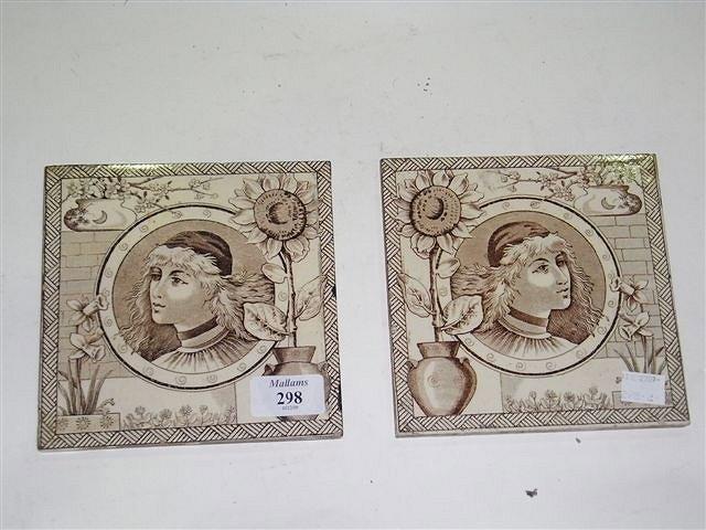 Appraisal: TWO VICTORIAN TILES brown ground with a female portrait x