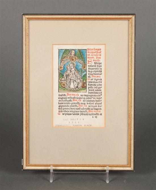 Appraisal: Early Printing Single leaf from a Book of Hours Strasbourg