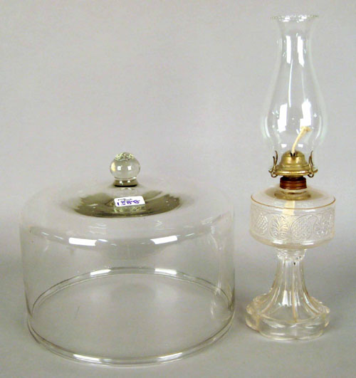 Appraisal: Blown glass cake cover h dia together with a kerosene