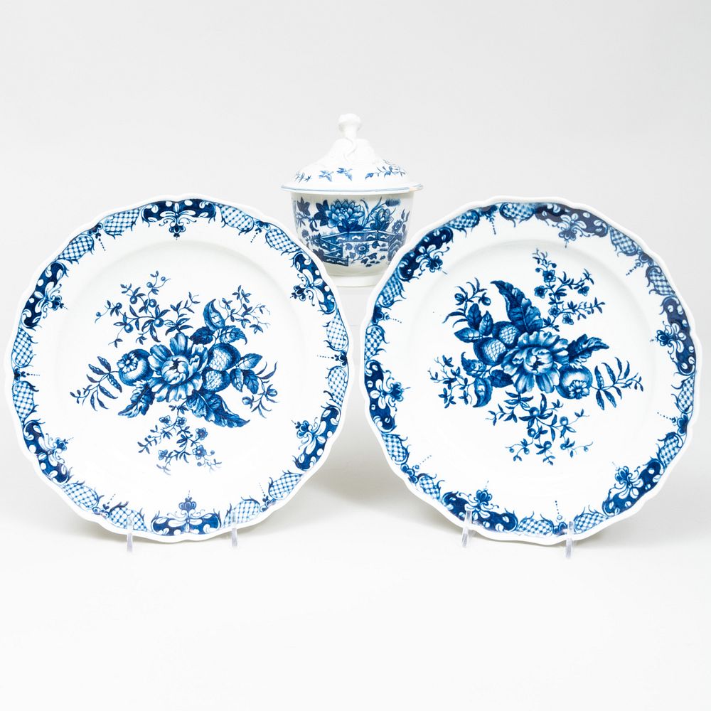 Appraisal: Pair of Worcester Porcelain Plates and a Teabowl with Associated