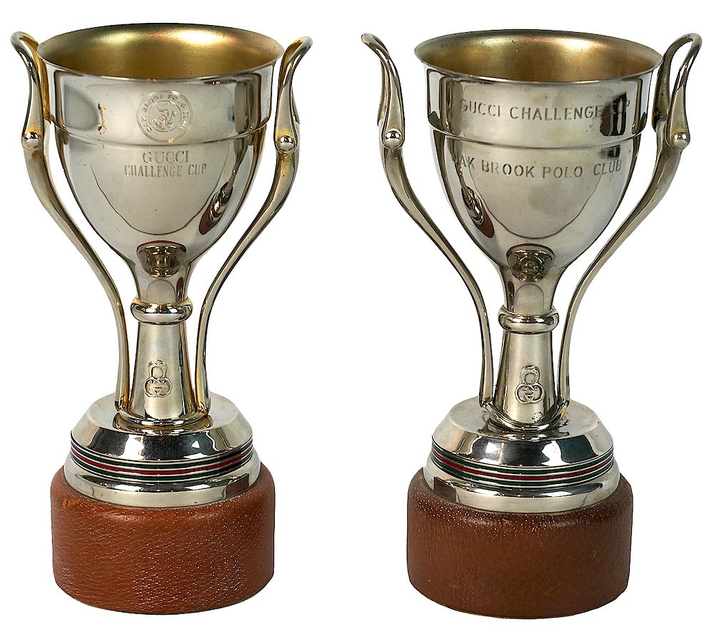 Appraisal: Pr Gucci Silver-Plate Challenge Cups Pr Gucci trophy cups adorned