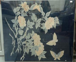 Appraisal: Pair of textile panels floral and butterfly designs each made