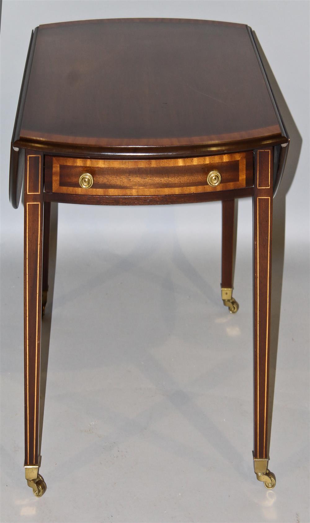 Appraisal: HEPPLEWHITE STYLE MAHOGANY PEMBROKE TABLE WITH BANDING with drop leaves