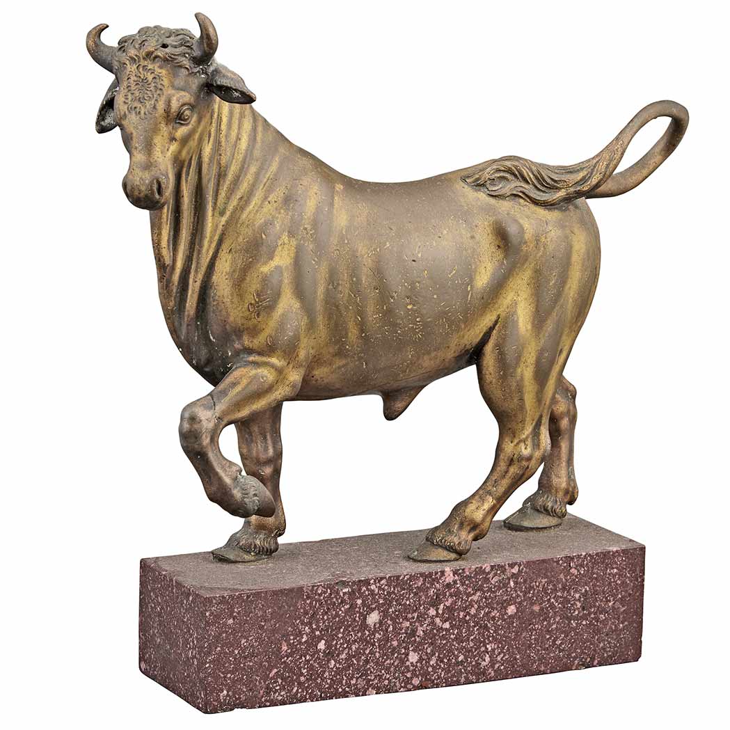 Appraisal: Italian School Gilt-Bronze Model of a Bull After Giambologna Raised