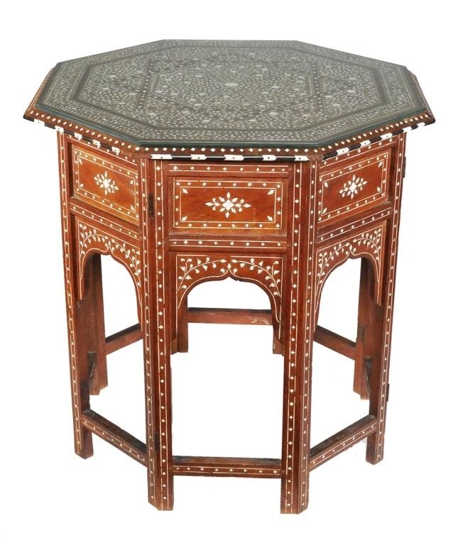 Appraisal: Exceptional antique Anglo-Indian folding table base and octagonal top covered