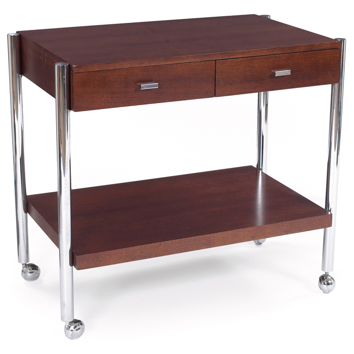 Appraisal: Directional serving cart mahogany tubular chromed supports castors original finish