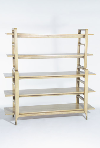 Appraisal: DUNBAR Two-piece shelving unit with five graduated-size shelves on brass-capped