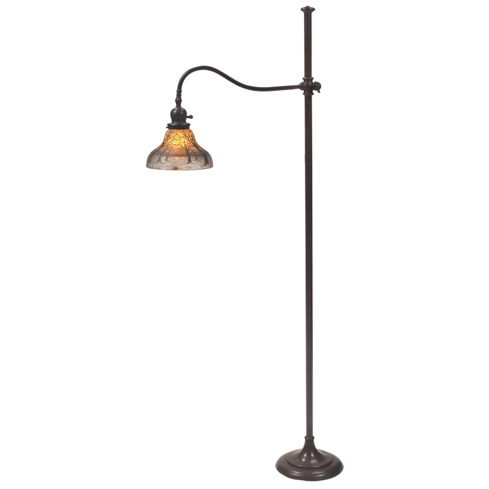 Appraisal: Handel floor lamp adjustable arm supports an obverse-painted chipped-ice shade