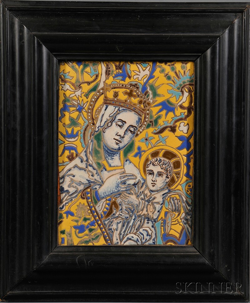 Appraisal: Painted Ceramic Plaque of the Madonna and Child possibly Italy