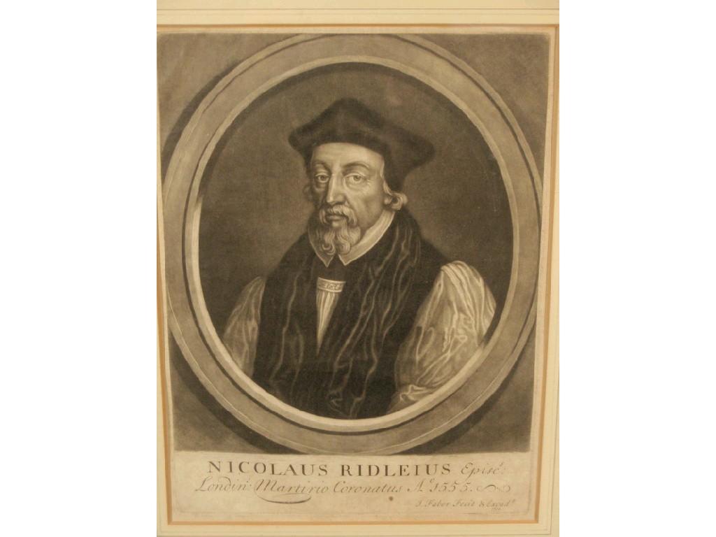 Appraisal: After Faber Nicolaus Ridleius Episc portrait c mezzo tint cm