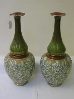 Appraisal: A PAIR OF DOULTON LAMBETH POTTERY VASES of shaped bottle