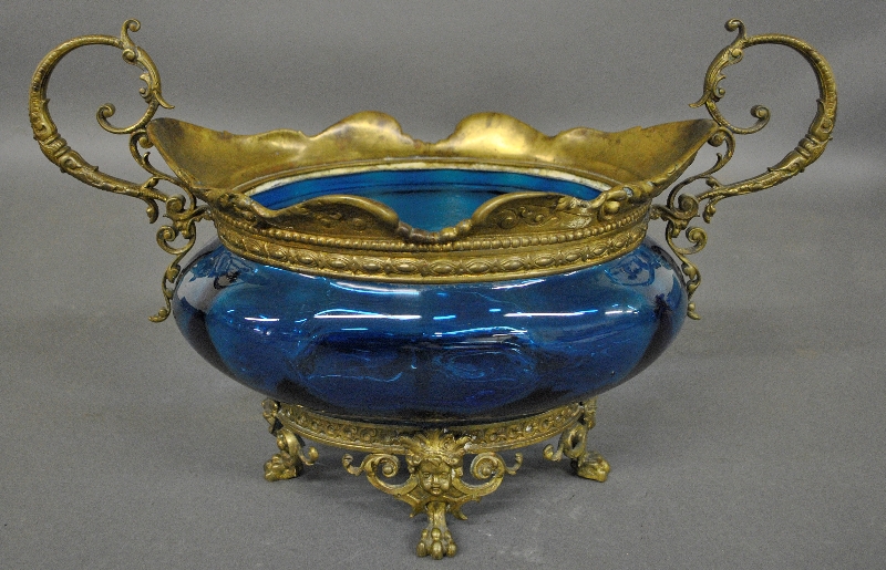 Appraisal: - Continental bronze and blue glass centerpiece late th c