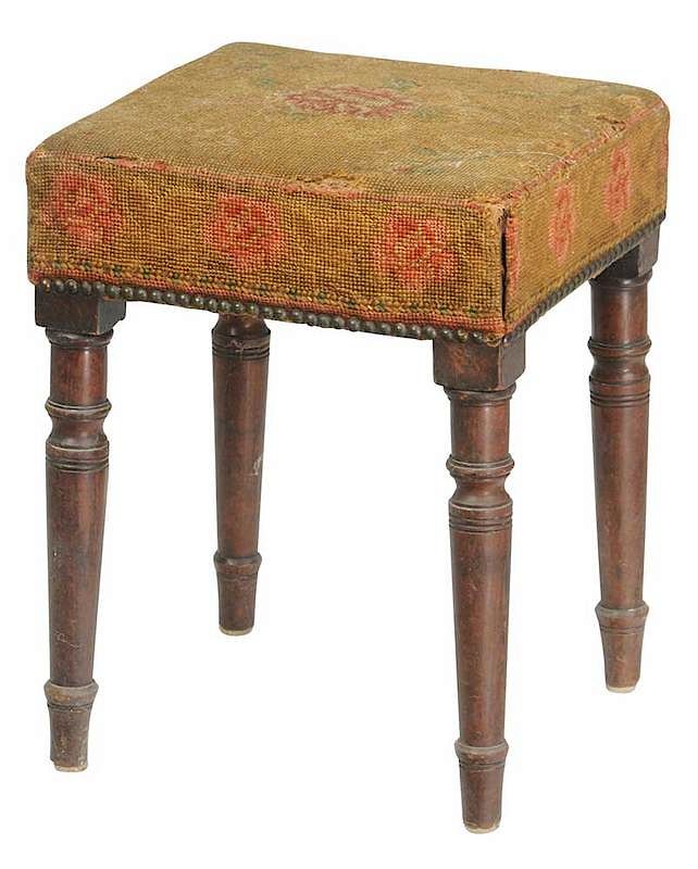 Appraisal: Federal Walnut and Needlework Footstool probably American early th century