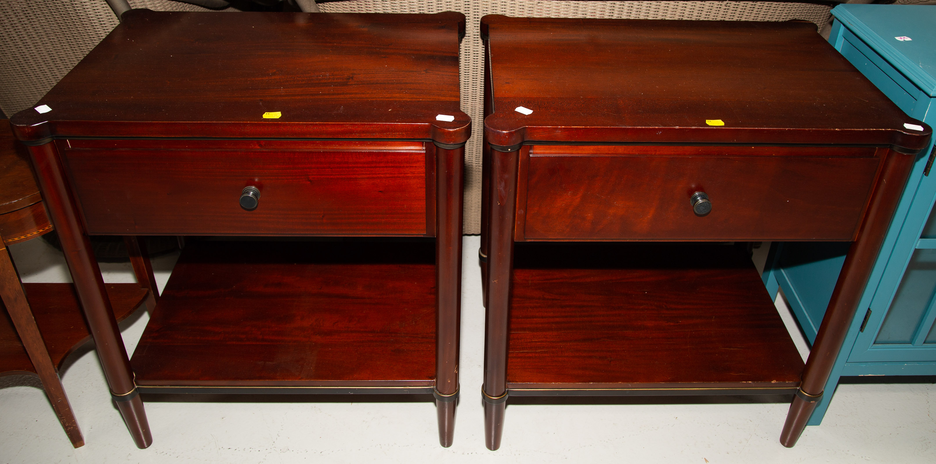 Appraisal: A PAIR OF CRATE BARREL MAHOGANY NIGHTSTANDS in H in