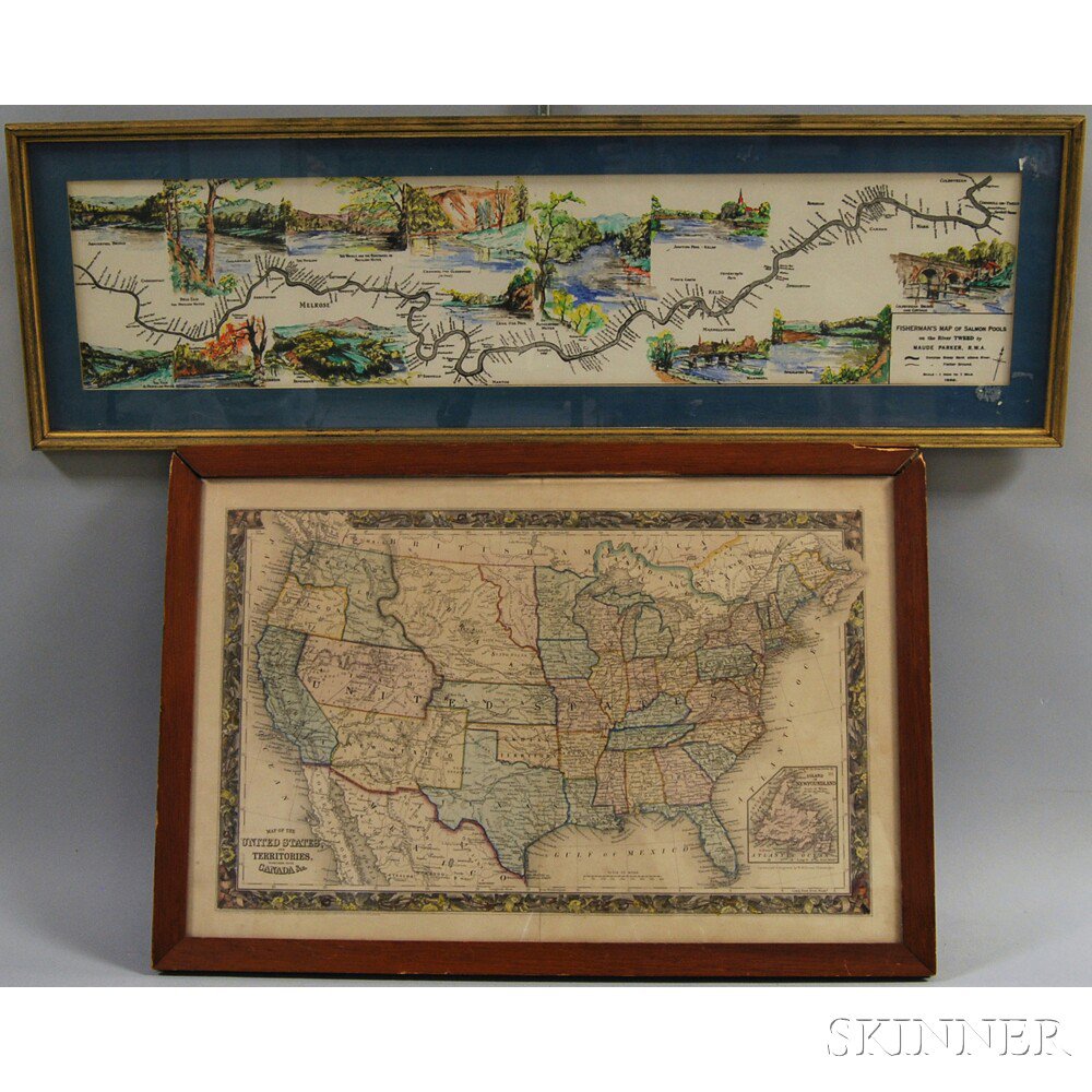 Appraisal: Two Framed Maps a hand-colored map of the United States