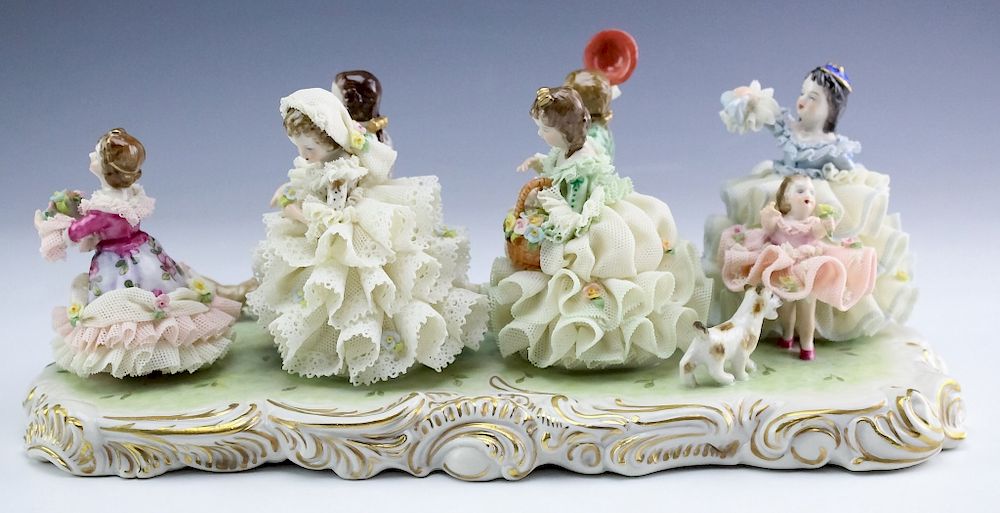 Appraisal: Irish Dresden Wedding Game Lace Porcelain Figurine Signed vintage Irish