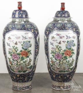 Appraisal: Pair of massive Chinese porcelain palace urns and covers th