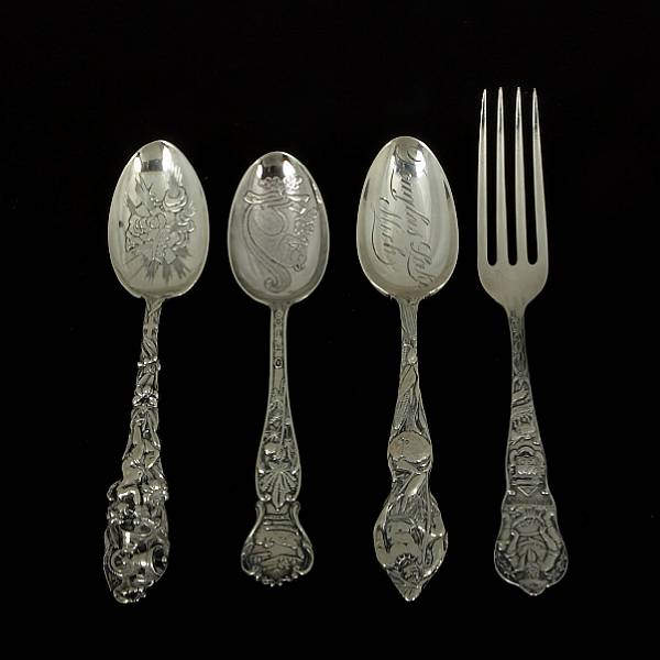 Appraisal: A group of sterling souvenir flatware Comprising teaspoons and fork