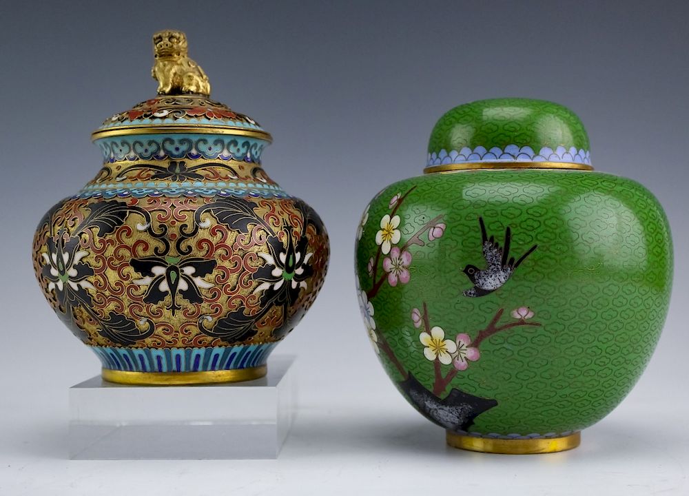 Appraisal: VTG Chinese Export Cloisonne Enamel Lidded Jars Lot of two