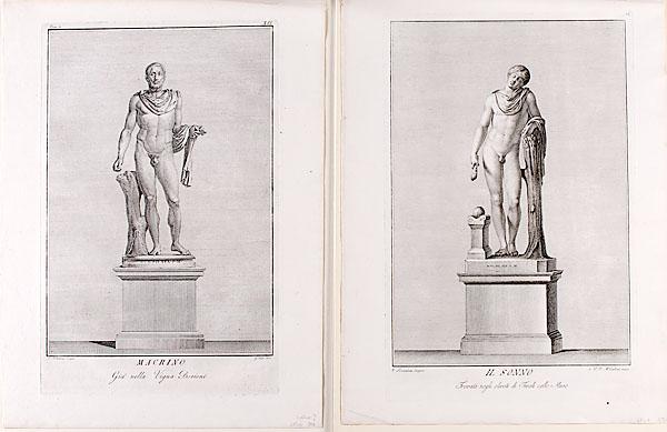 Appraisal: PAIR OF TH CENTURY ENGRAVINGS NUDE MALE STATUARY st engraved