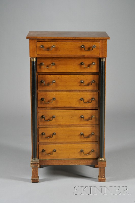 Appraisal: Empire-style Part-ebonized Fruitwood Miniature Semainier with one projecting over six