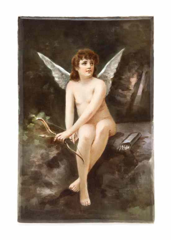 Appraisal: A Continental Porcelain Plaque of rectangular form depicting Cupid seated