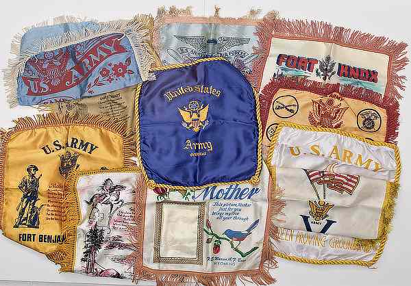 Appraisal: US WWII Assorted Army Homefront Pillow Covers Lot of Ten